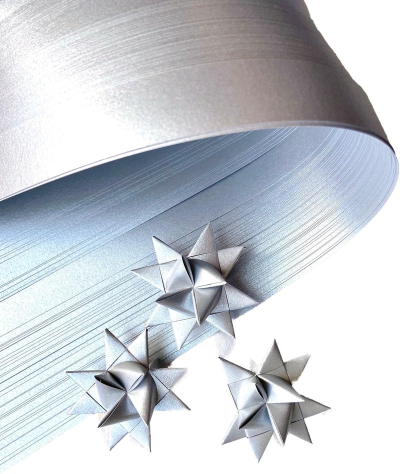 Froebel Mint Shimmer Metallic Paper Strips ~Weaving, Moravian Stars, German Stars, Froebel Stars (50 strips) (Silver, 1/4 inch) - Image 1